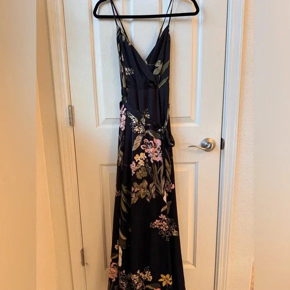 Lulus Still The One Black Floral Print Satin Maxi Dress Small - Picture 7 of 10